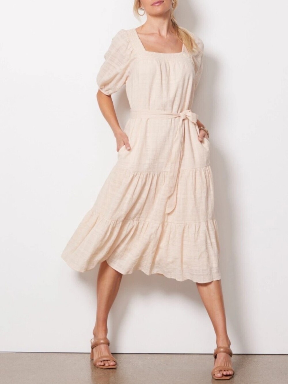 Evereve Cotton Midi Dress in White Size Large New Without Tags.